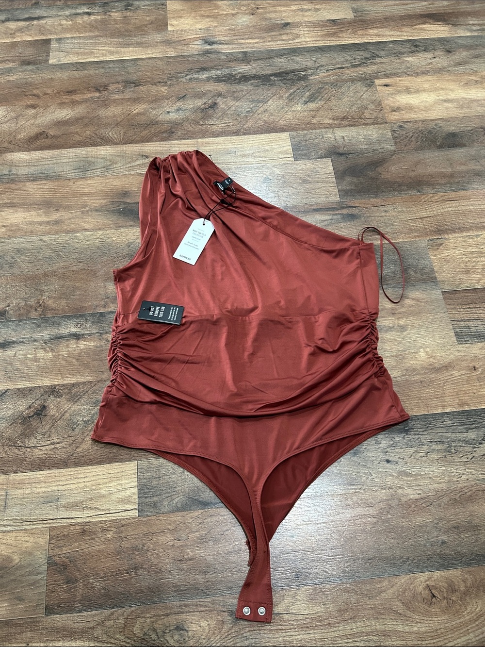 Express Rust Red One-Shoulder Bodysuit